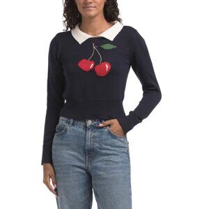KAILY K Navy/red Collared Cherry Sweater